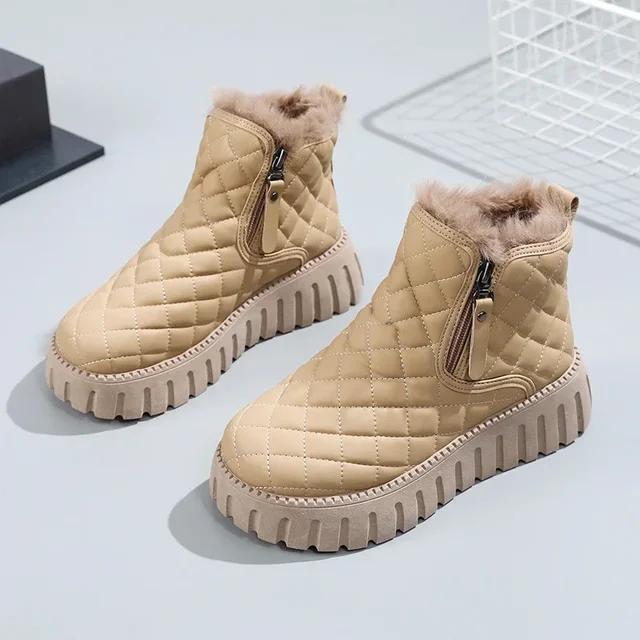 Fashion Women's Winter 2024 Velvet Warm Cotton Boots Thick Bottom Comfortable Side Zipper Cotton Shoes Outdoor Non Slip Snow Boots