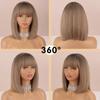 MISS WIG Ombre Brown Blonde Color Women Fashion Short Straight Bob Wig with Bangs Synthetic Fiber Natural Bob Daily Wear Wig