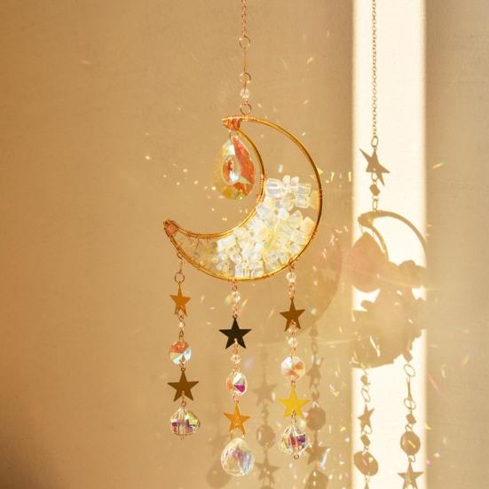 Crystal Sun Catcher Crescent Moon Sun Catcher Rainbow Maker Prism Ornament for Window Balcony Bedroom Garden Hanging