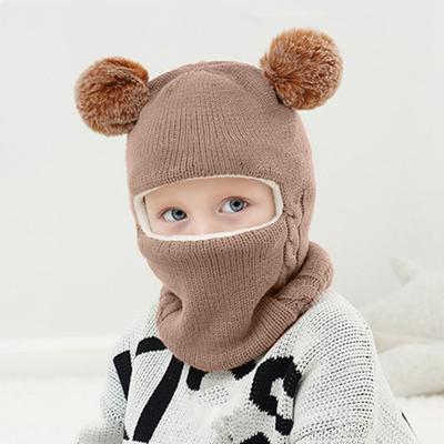 Inverno Bebê Meninos Meninas Tricô Chapéu De Pelúcia Bola Decoração Criança Infantil Tricô Chapéu Quente Forro De Lã Protetor De Orelha Chapéu Infantil