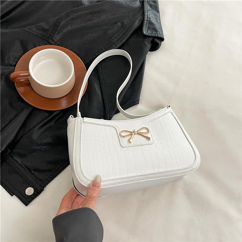 

Bow Small Bag Women s 2025 New Fashion Compound Underarm Crescent Bag Textured Versatile Shoulder Handbag белый