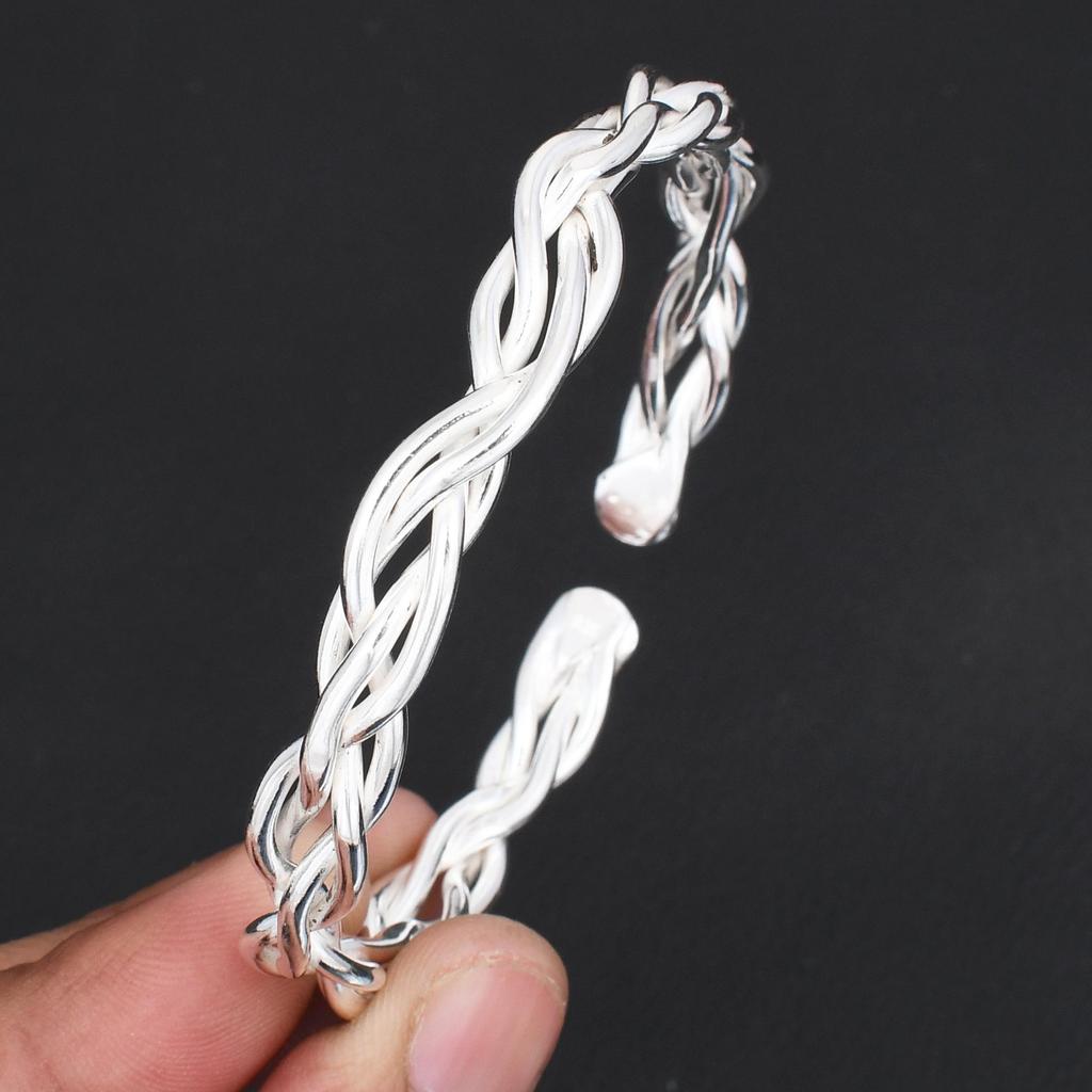 925 Sterling Silver Multi-Wire Woven Cuff Bangle Handcrafted Intertwined Statement Bracelet Adjustable Open Bangle Jewelry