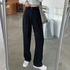 Women Suit Pants Button Zipper Fly High Waist Long Trousers Solid Color Straight Wide Leg Office Lady Pants