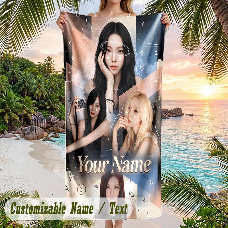 aespa Beach Towel, Personalized Custom Name Text, Quick Dry Large Absorbent Towel For Beach Pool