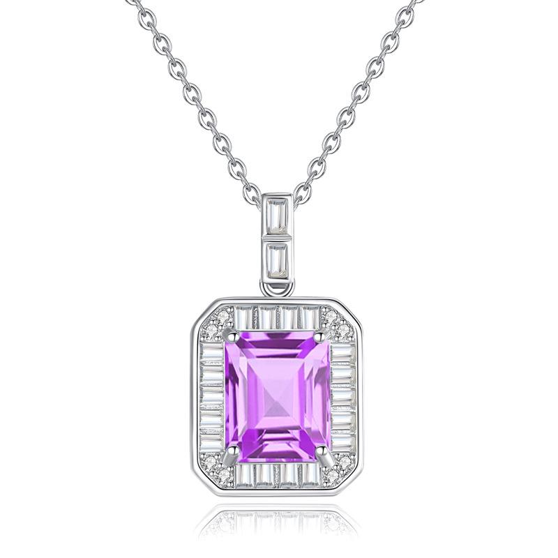 S925 Sterling Silver Necklace Women s Square Natural Crystal Stone Topaz Peridot Pendant Light Luxury Premium Clavicle Chain Gift 925 silver
