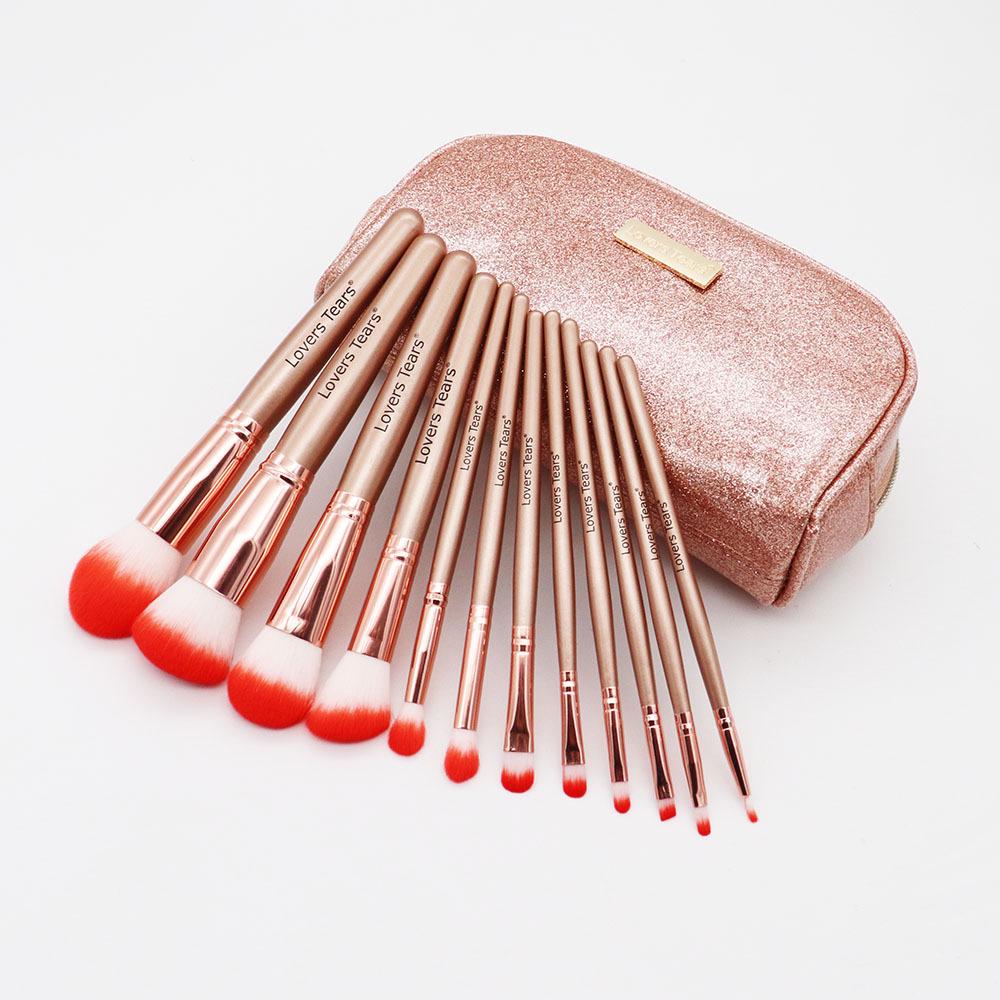 Lovers Tears 12-Piece Makeup Brush Set: Blush, Powder, Contour, Foundation Brushes – Portable Beauty Tools