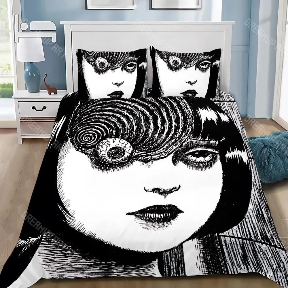 Thriller Manga Duvet Pillowcase Bedding Set Boy Junji Ito Tomie Girl Bedroom Decoration Children Gift Single Double Large Size