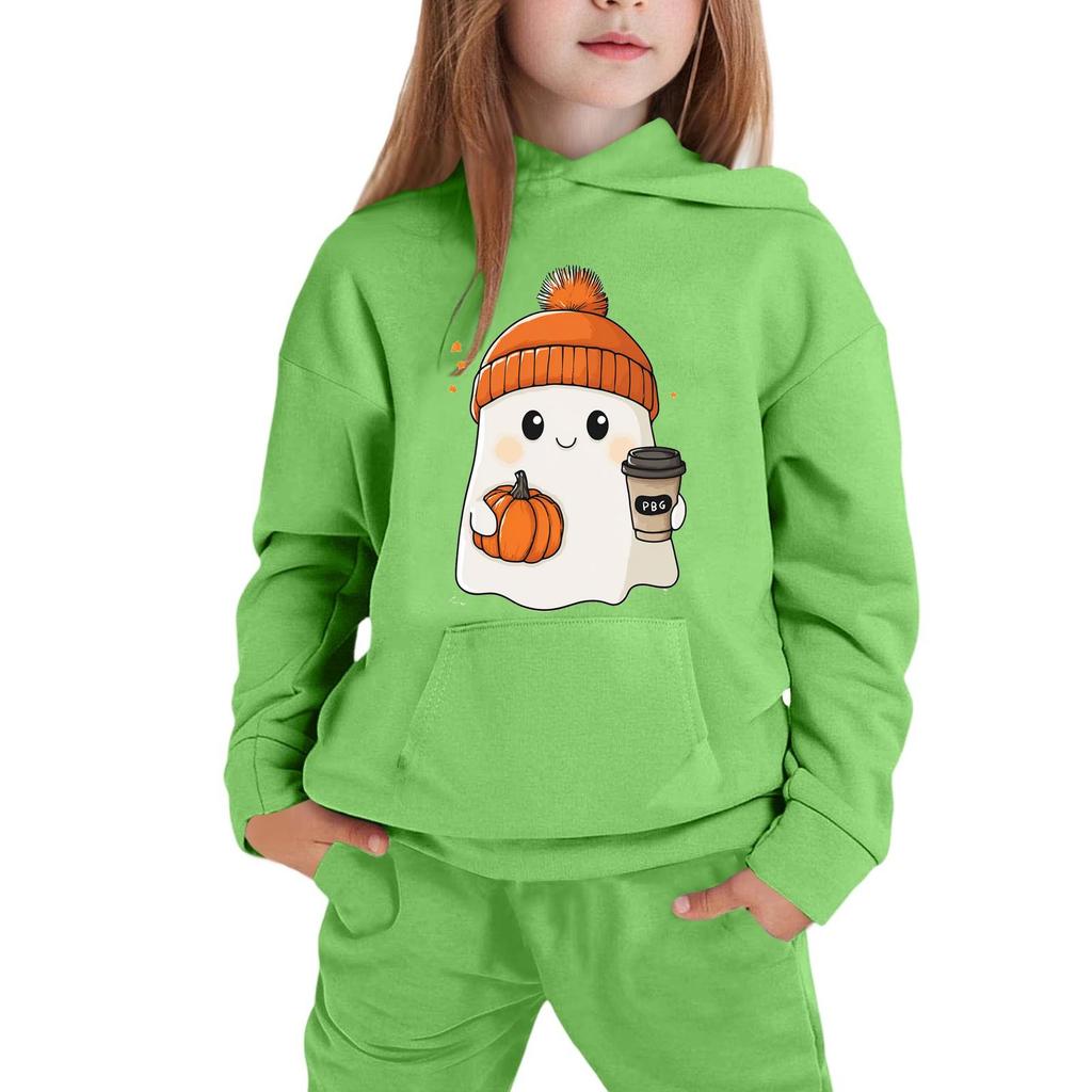 Kids Hoodie Sweatshirt Halloween Ghost Print Pullover Long Sleeve Hooded Top for Boys Girls Soft Comfortable Casual Wear