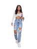 Jeans strappati da donna - Nuova tendenza europea americana, Lavati, Casual, Versatili, Elasticizzati, Larghi, Gamba dritta