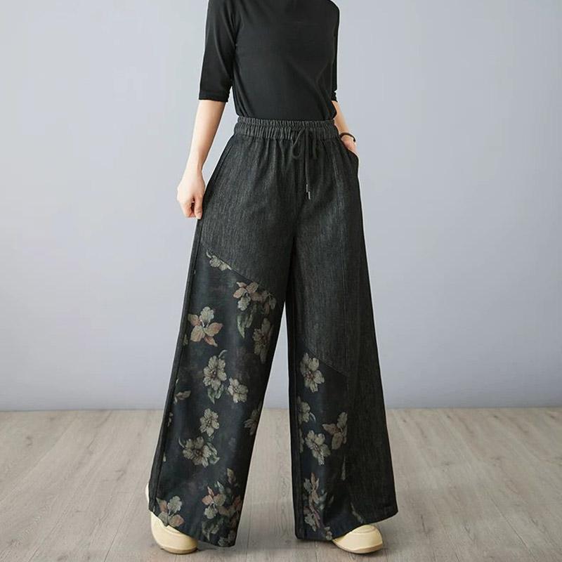 Pants for Women Elastic High Waist Long Trousers Plus Size Thickened Stretchy Versatile Casual Wide Leg Jeans Pants
