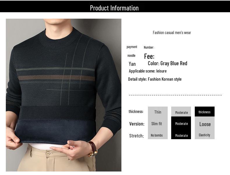 Gestreifter Winterpullover für Herren mit Fleecefutter - Rundhalsausschnitt, Dick & Warm, Gestrickte Basis
