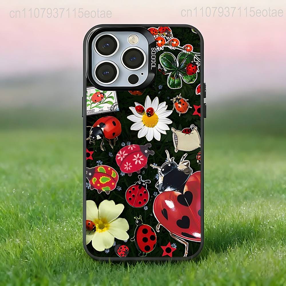 

Insect Seven-Star ladybug Phone Case For iPhone 17,16,15,14,13,12,11,Pro,Max,Plus,E,Air,Mini Anti Fall Black Bumper iPhone15