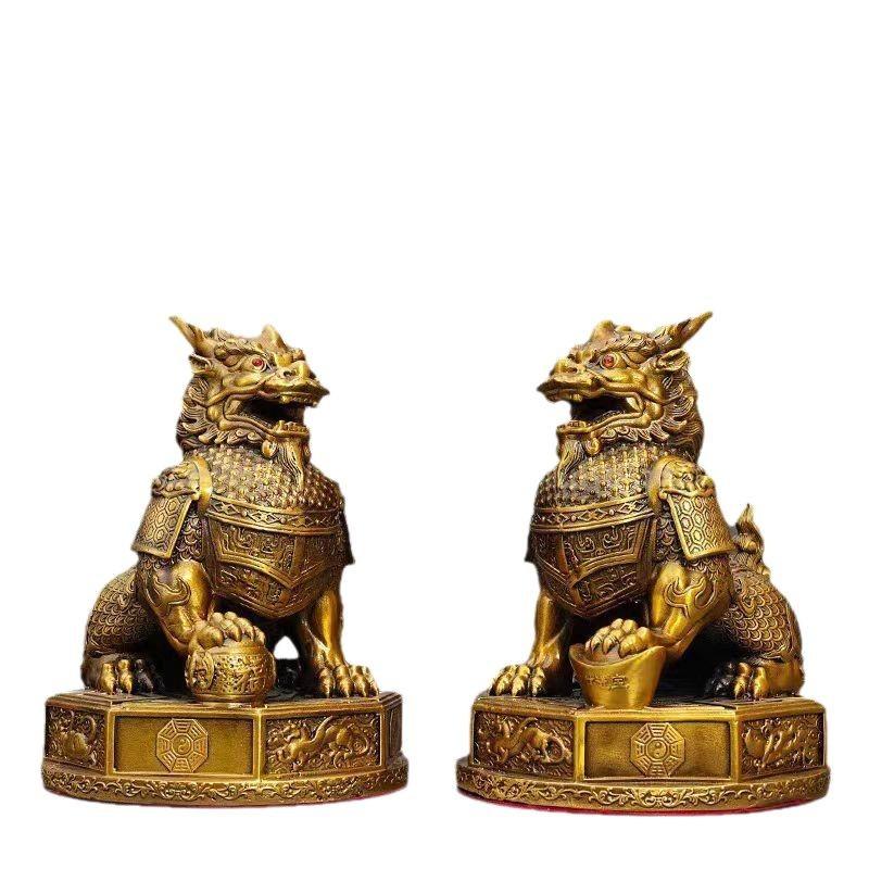 Pair Of Copper Ornaments Eight Trigrams Kirin Home Decor Living Room Entrance Hallway Office Desktop Decoration Gift Openi