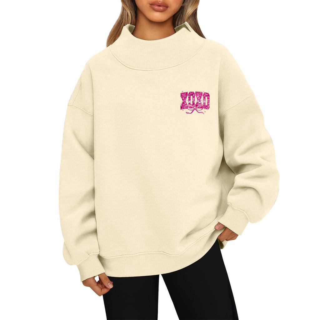 Dam Alla hjärtans dag Tryck Mode Lös Hög Krage Långärmad Enfärgad Sweatshirt Pullover