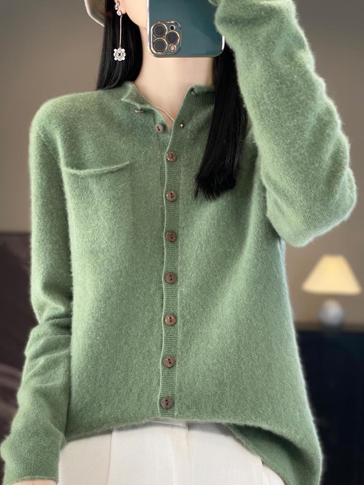 

Новый женский осенне-зимний кардиган из рыхлой шерстяной вязки - Однотонный, с круглым вырезом, с подвернутым краем M 45-55kg