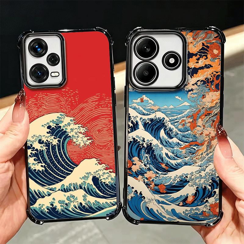 Japanese Wave Kanagawa Surfing Plating Phone Case For Xiaomi Redmi Note 14 15 Pro Plus 13 12 11 11S 11T 10 9S 9 5G Anti-Fall Air