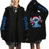 Oversized Y2k Zip-up Hettegenser Disney Dame Lilo & Stitch Kostyme Vinterklær Dame Langermet Varm Jakke Zip-up Street Topper