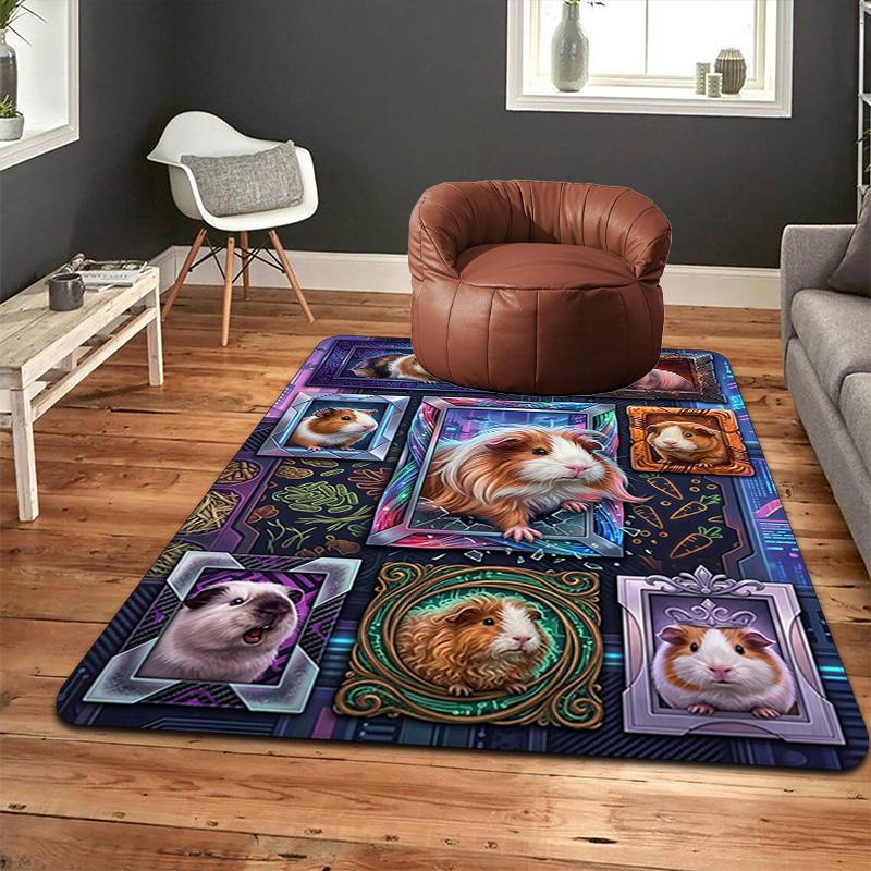 Guinea Pig Portraits Pattern Rug Floor Mat for Living Room or Bedroom Soft and Comfortable Carpet a Gift for Birthday and Holiday.