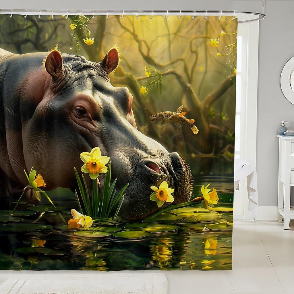 Cartoon Sheep Bath Curtain Cute Farm Animal Shower for Kids Boys Girls,Pink White Flower Floral Bathroom Curtain Botanical