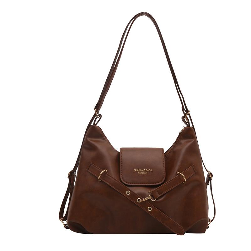 

Hong Kong style retro niche commuter bag tote bag women s large capacity 2025 new shoulder messenger bag backpack коричневий