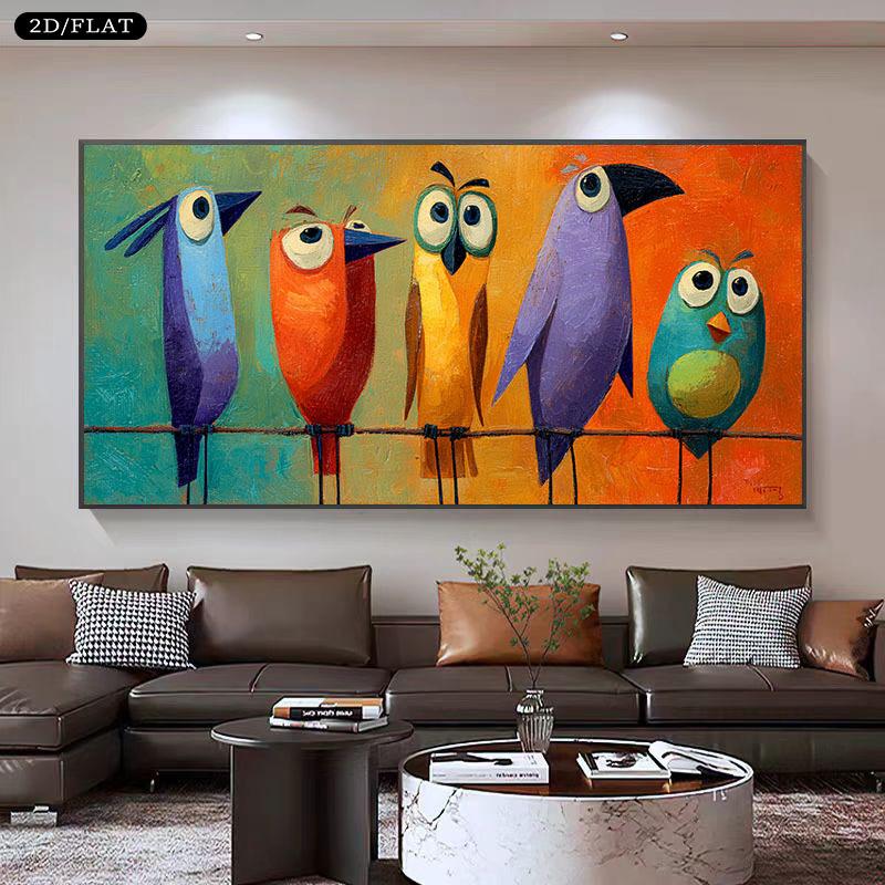 

Modern Abstract Bird Canvas Painting - Unframed Colorful Birds Canvas Prints for Living Room & Bedroom Decortions 20x40cm No Framed