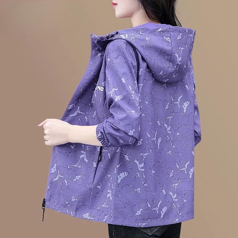 

Модная повседневная куртка с принтом для женщин, весна-осень, кардиган на молнии для мам среднего возраста 4XL фиолетовый