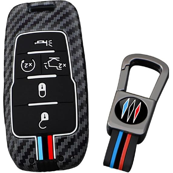 ontto Fit for Ram Key Fob Protector Vehicle Key Case Compatible with Dodge Ram 1500 2500 3500 4500 5500 2019-up,Antiscratched Carbon Texture Car Key