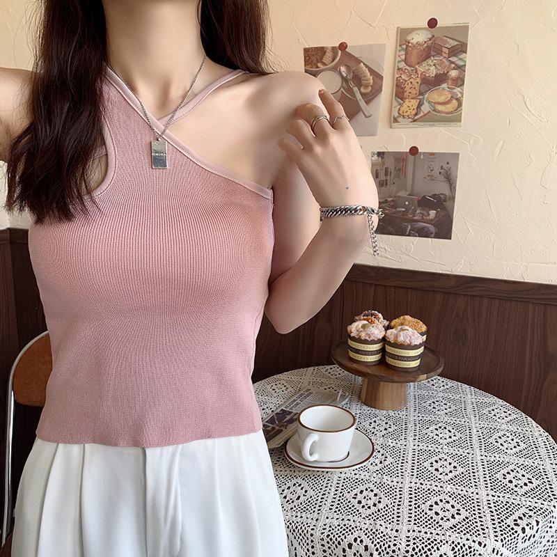 

Летняя новая мода для девушек сексуальный полые плечи крест-накрест шея тонкий жилет осторожный машинный нерегулярный слинг One size