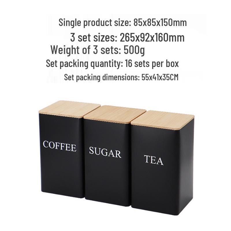 Bamboo Lid Tin Box for Sugar, Tea, and Coffee In Minimalist Style