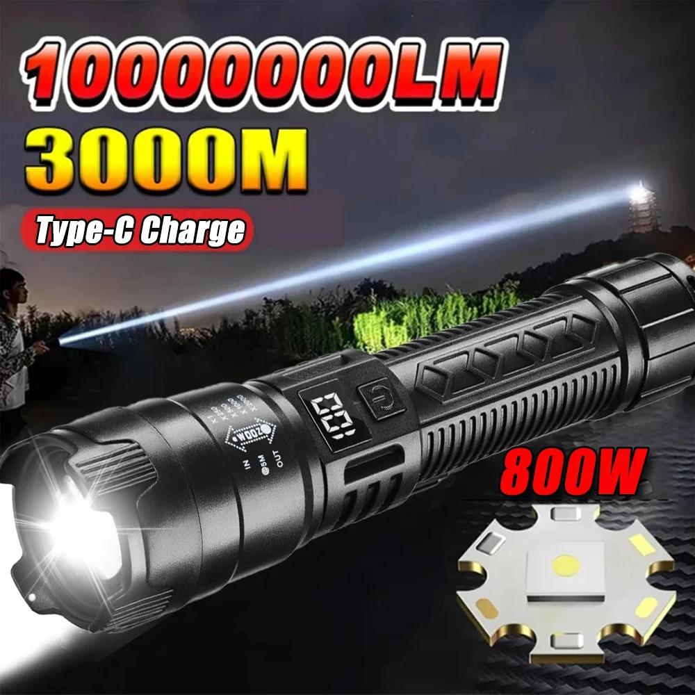 High Power LED Flashlight Built-in Battery USB Rechargeable Strong Light LED Torch Outdoor Camping Emergency Lantern
