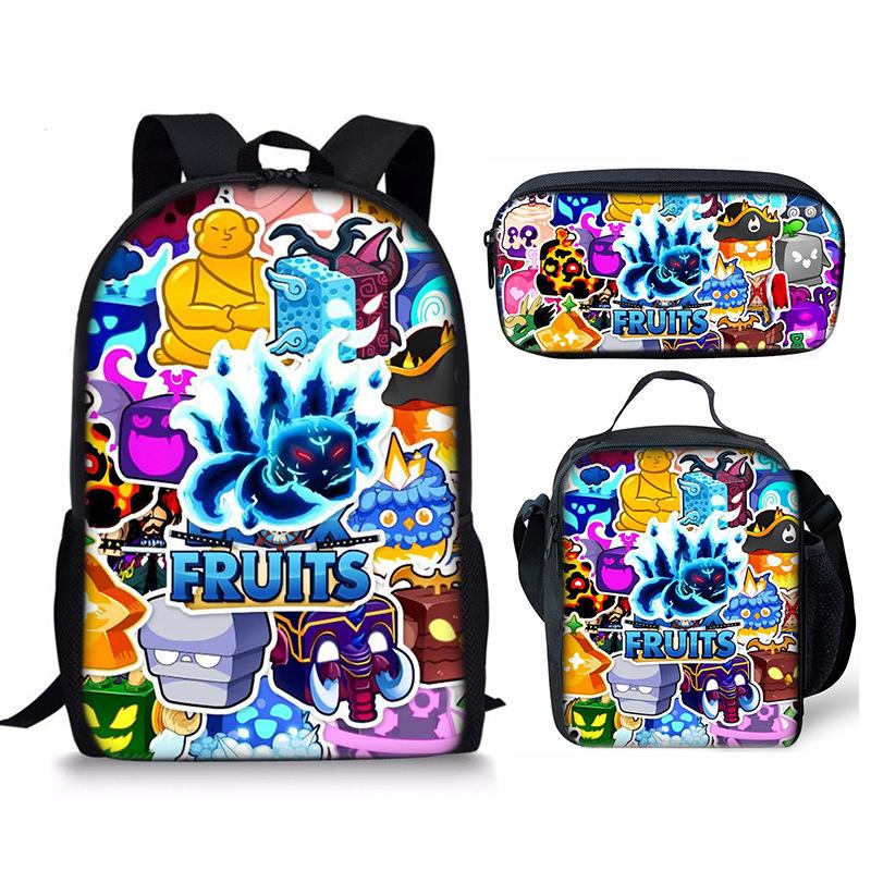 Bloxfruits Primary School Schoolbag Three-Piece Cartoon Backpack Combination Set Diy