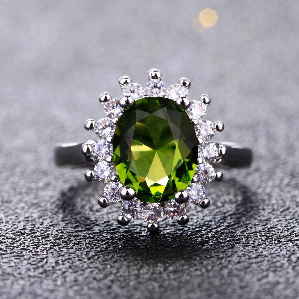 Retro CopperRing for Women Flower Rings with Peridot Stones Shining Luxury  Wedding Engagement Ring Jewelry Gift