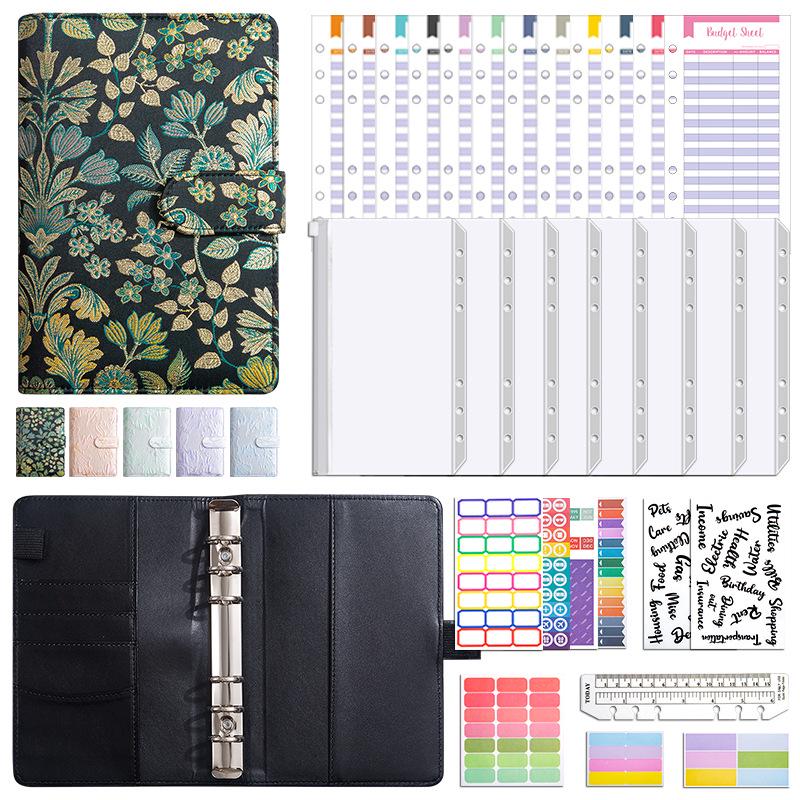 Creative A6 Loose-leaf Notebook with Zipper Bag - Macaron Floral Cash Budget Planner