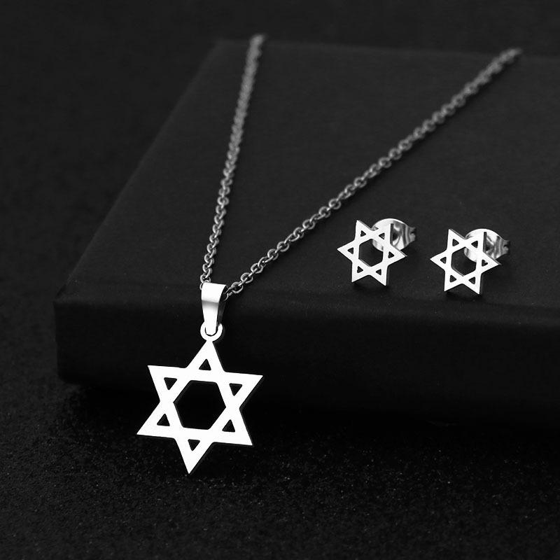 YILUOCD David Star Necklace Earrings Set Classic Jewish Star of