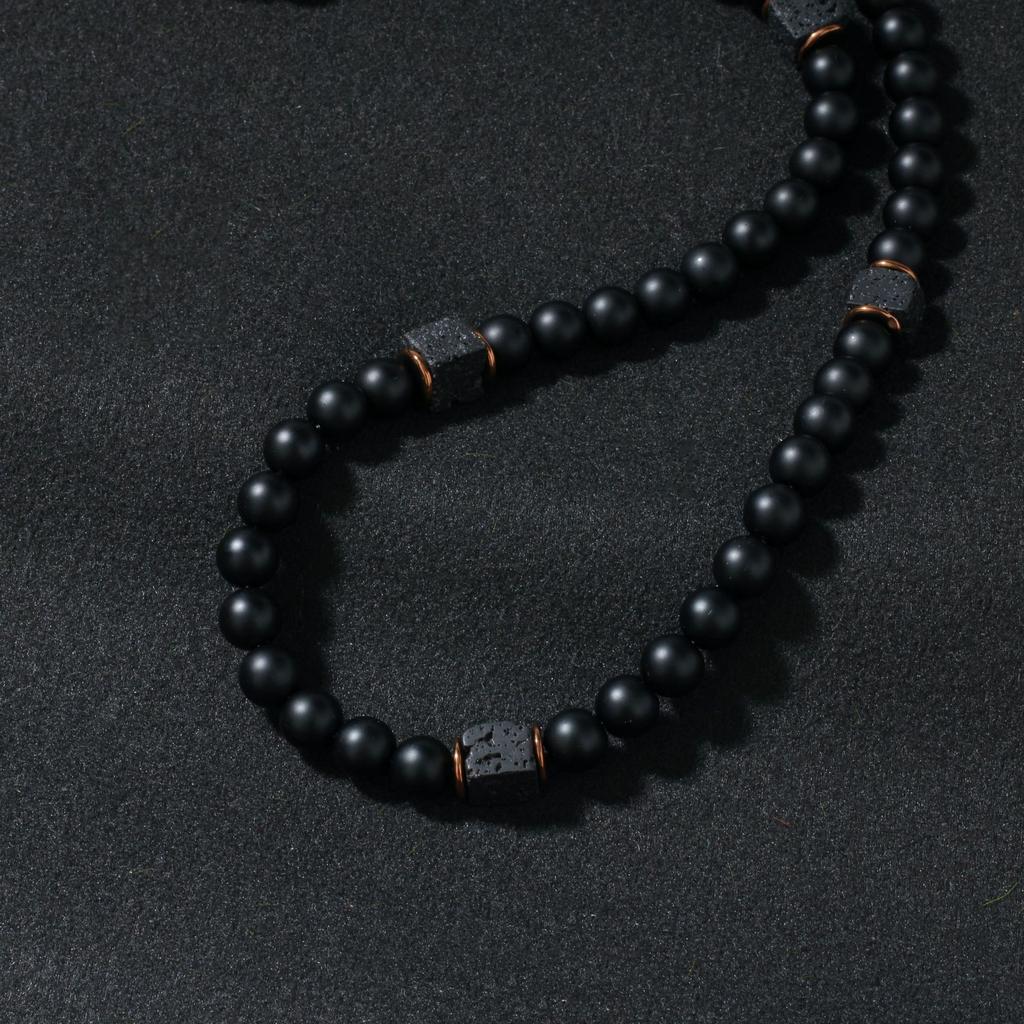 Festive Gifts Matte Onyx Lava Rock Beaded Bracelet With Copper Spacers Minimalist Fashion Jewelry For Men Women Daily Wear Simple Versatile Accessory