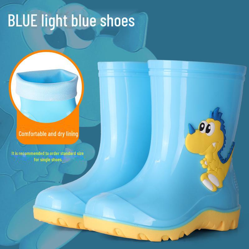 Cizme de ploaie cu dinozauri pentru copii: Pantofi de apă drăguți cu tub mediu și căptușeală de catifea pentru băieți și fete.