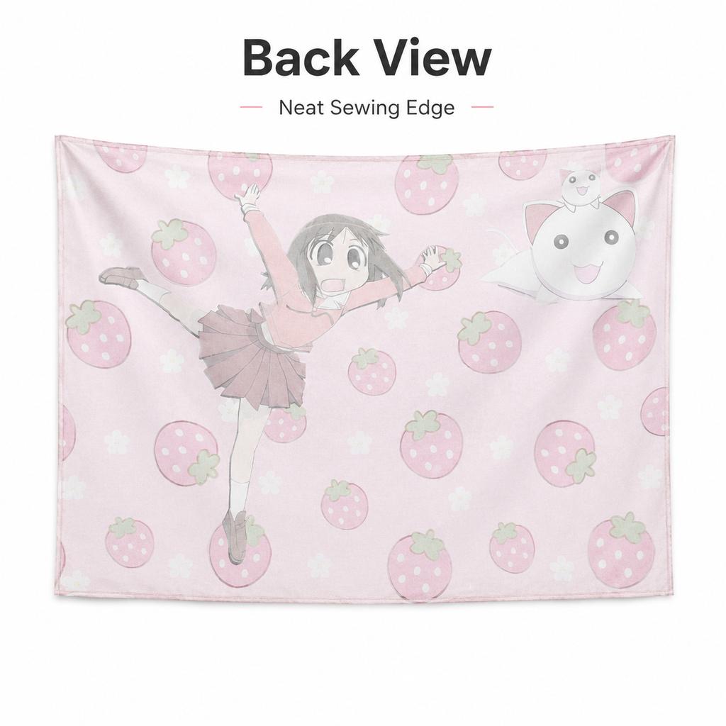 Kawaii Anime Girl Wall Tapestry Pink Strawberry Pattern Cute Cat Flat Print Hanging For Girls Bedroom Dorm Aesthetic Decor