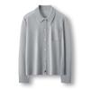 Women's Single-Breasted Wool Knit Polo Collar Pocket Outerwear for Spring, Autumn, and Winter