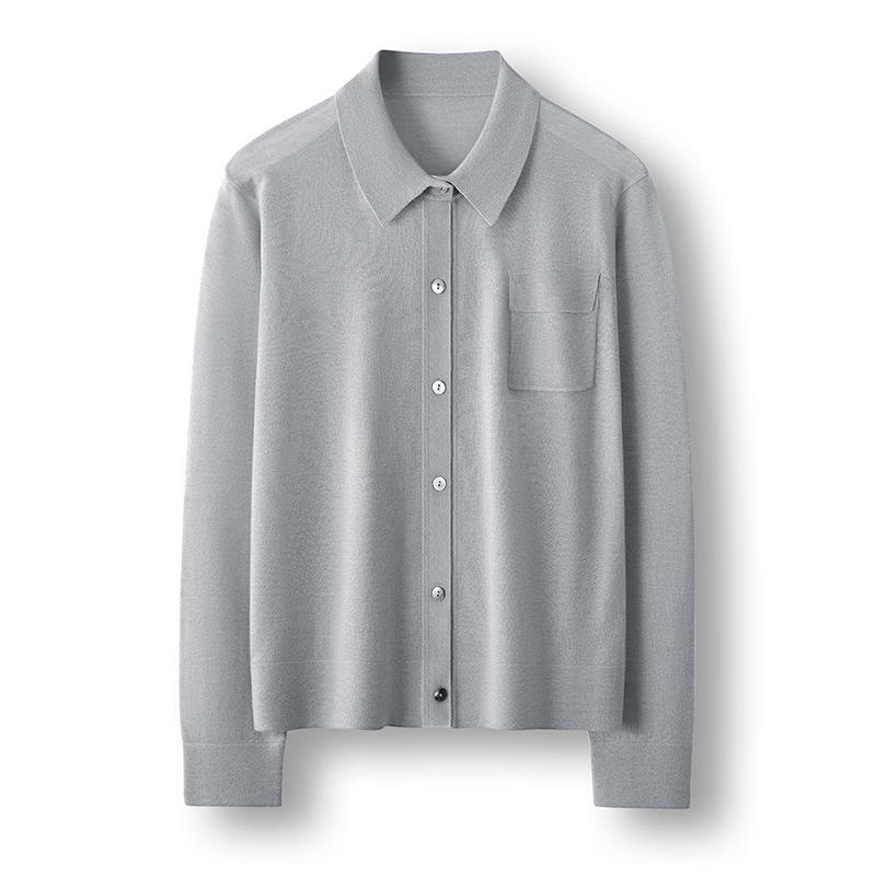 Women's Single-Breasted Wool Knit Polo Collar Pocket Outerwear for Spring, Autumn, and Winter