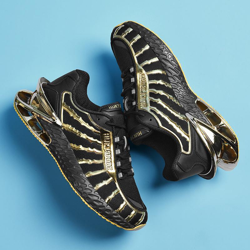 Scarpe da corsa su strada con ammortizzazione ad aria da uomo, tomaia traspirante, scarpe sportive leggere e alla moda per camminare, oro e argento st