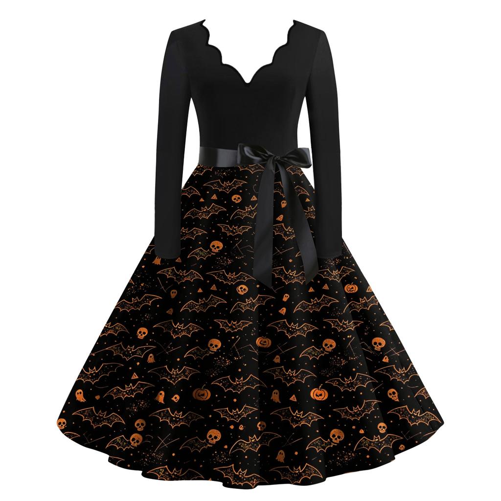 Women's Halloween Printed Maxi Dress for Party