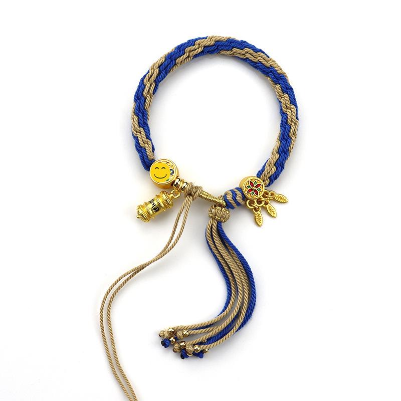 Woven Zhakiram Five Wealth Gods Eye Bracelet with Green Tara and Manjushri Thangka Design