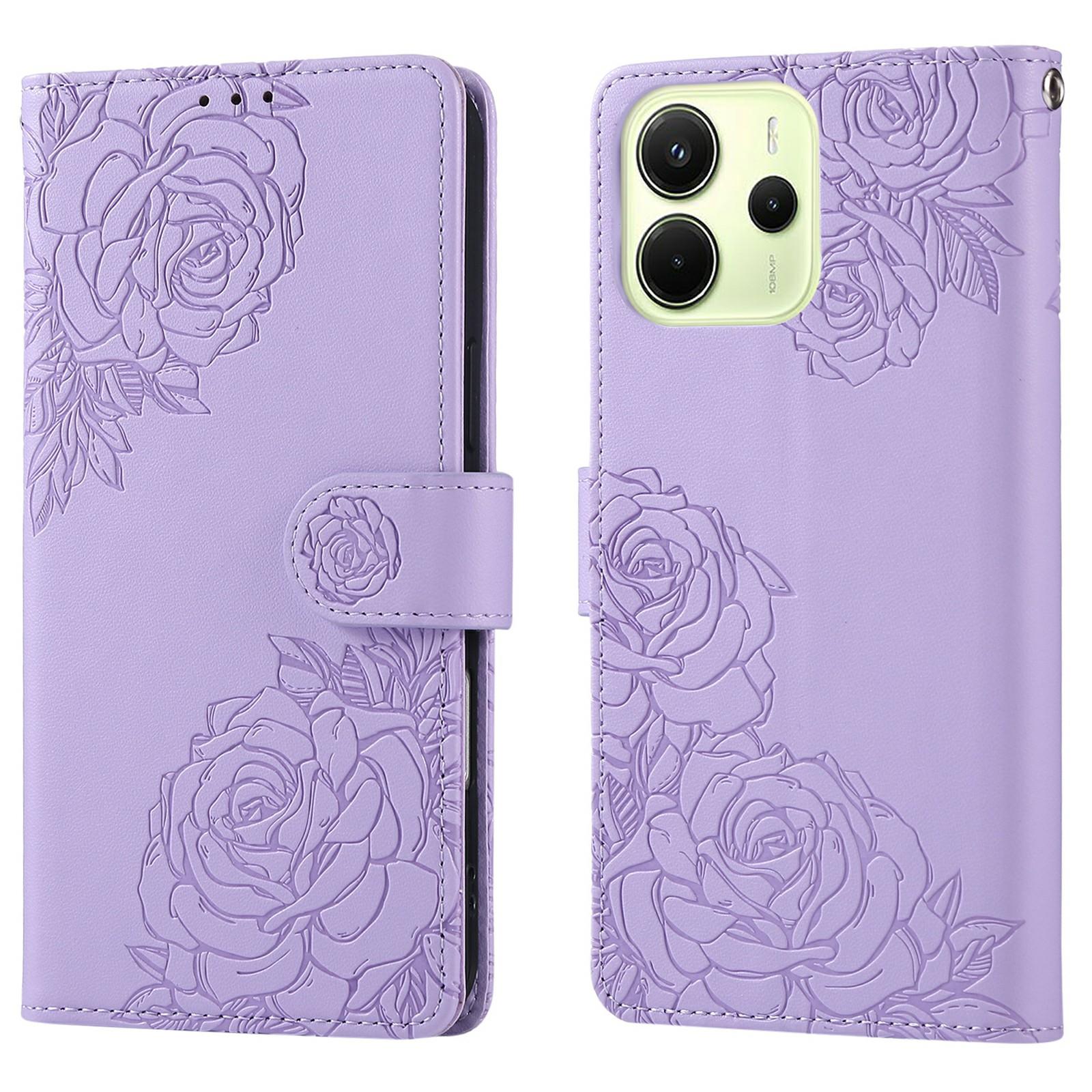 

Для Xiaomi Redmi Note 14 4G (163,25 мм) Чохол Гаманець з PU шкіри з квіткою троянди та 3 відділеннями для карток Light Purple