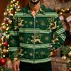 Men's Corduroy Zip-Up Jacket with Pockets, Long Sleeve Casual Coat with Christmas Print