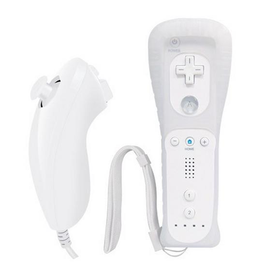 Wii Game Controller: Straight Handle + Bent Left-Hand Chicken Leg Grip with Silicone Cover