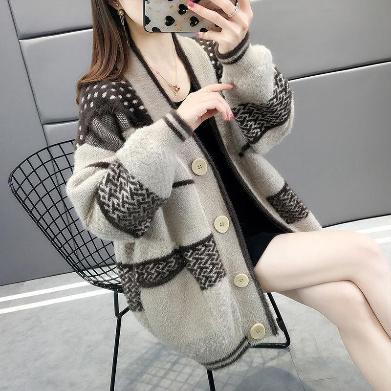 Gilet Veste en Tricot Vison Faux Modèles d'Automne pour Femmes Ample Pull pour Dames Extérieur L'Automne et l'Hiver Extérieur La Balade