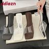 Fashion Fashion Transparent Heels Slippers Shoes For Women Footwear Square Toe Ladies Medium Heels Slippers Shoes Female Slides Sandals