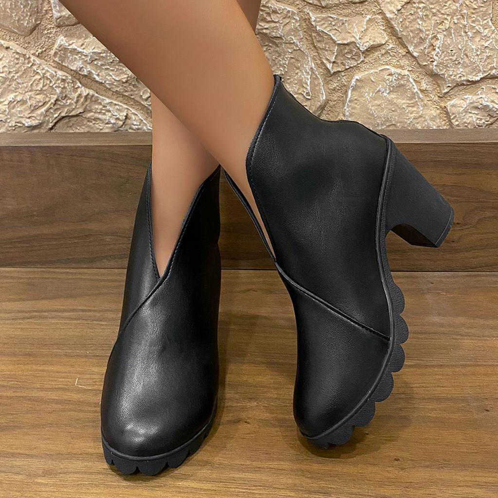 Fashion New Stylish and Comfortable High-heeled Ankle Boots with Thick Heels and Rear Zippers for Autumn and Winter 2025