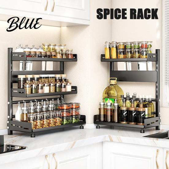 Portaspezie Robusto Rastrelliera da Cucina in Acciaio al Carbonio 2/3 Livelli Organizer da Banco per Condimenti Organizzatore Portabottiglie Multi-Livello per Spezie