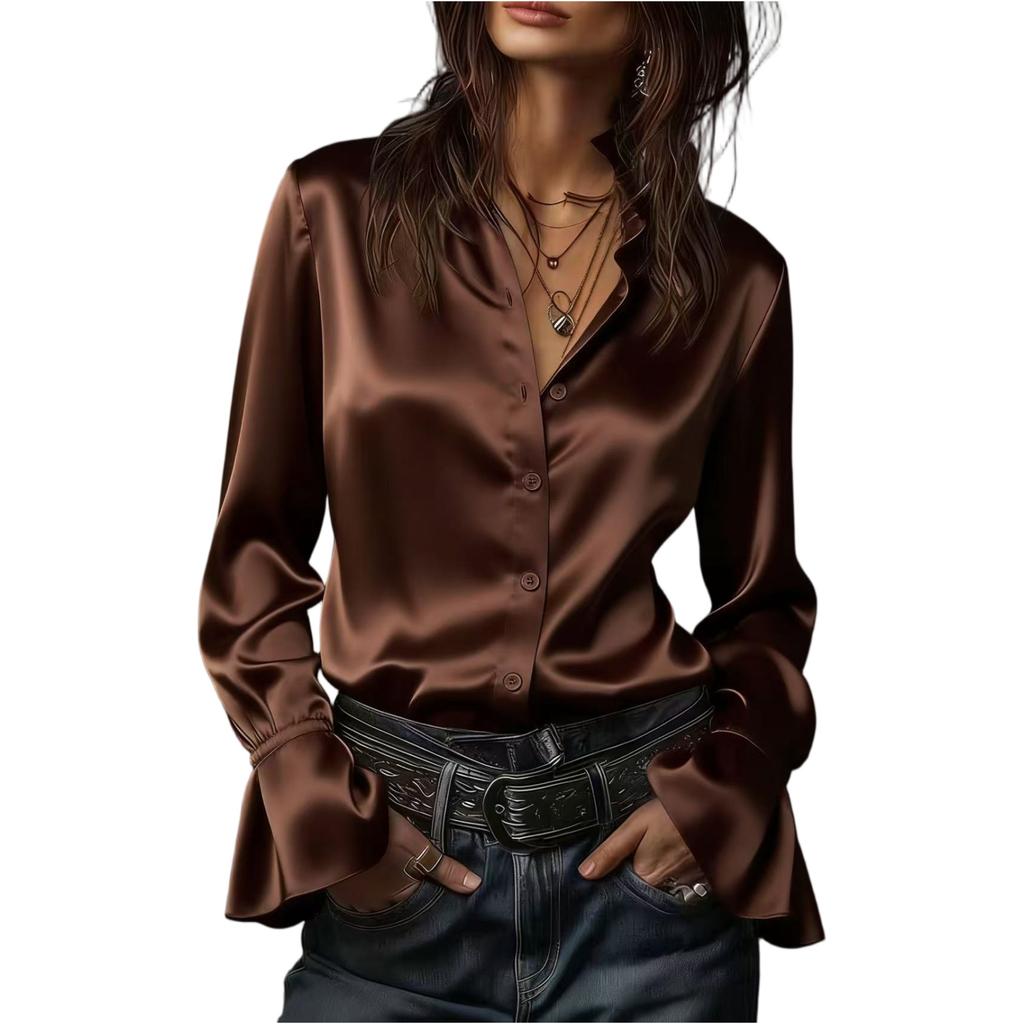 Women's Fashionable Lapel Short Sleeved Temperament Pullover Shirt Top